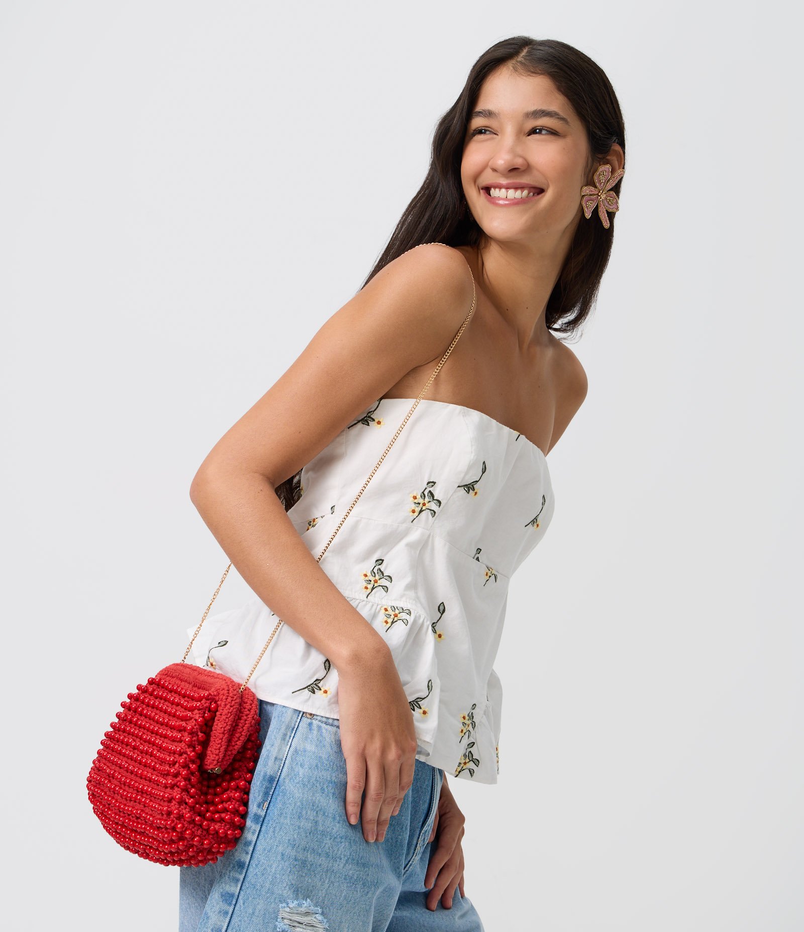Bolsa Clutch Pequena com Aplicação de Esferas Vermelho 1
