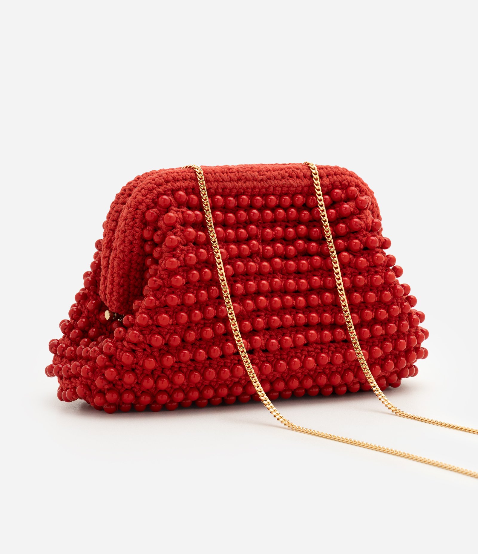 Bolsa Clutch Pequena com Aplicação de Esferas Vermelho 4