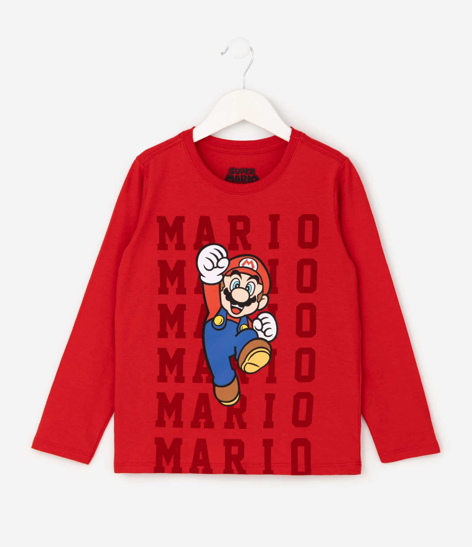 Camiseta Infantil Manga Longa com Estampa Mario – Tam 4 a 12 Anos Vermelho 1