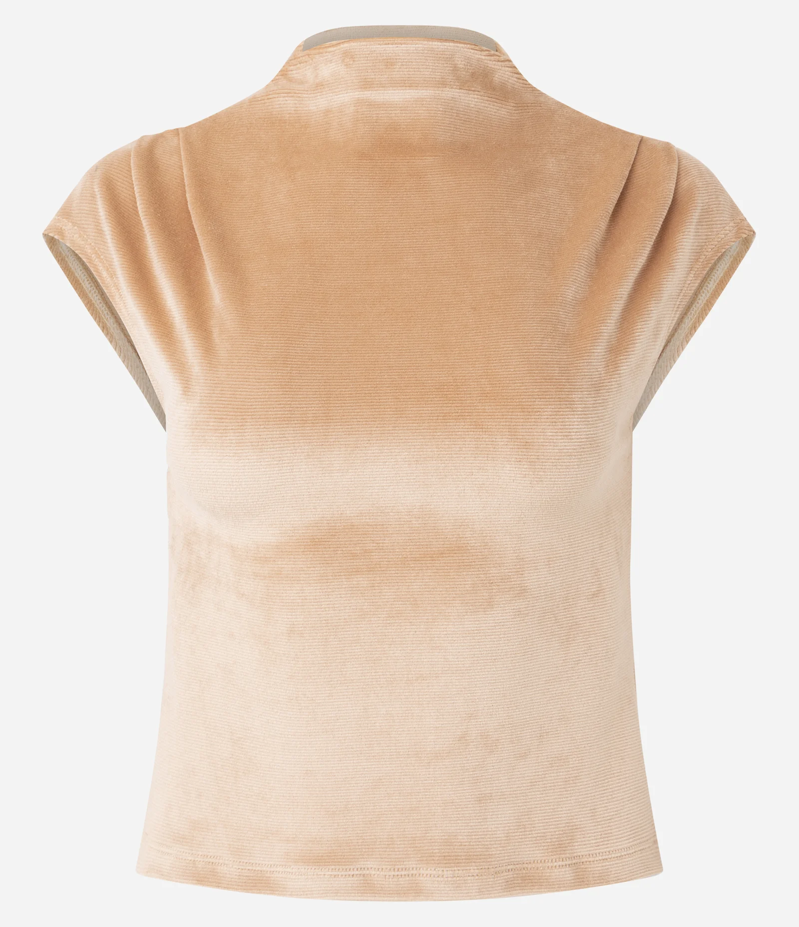 Blusa Ombro Caído em Veludo com Golinha Alta Bege 1