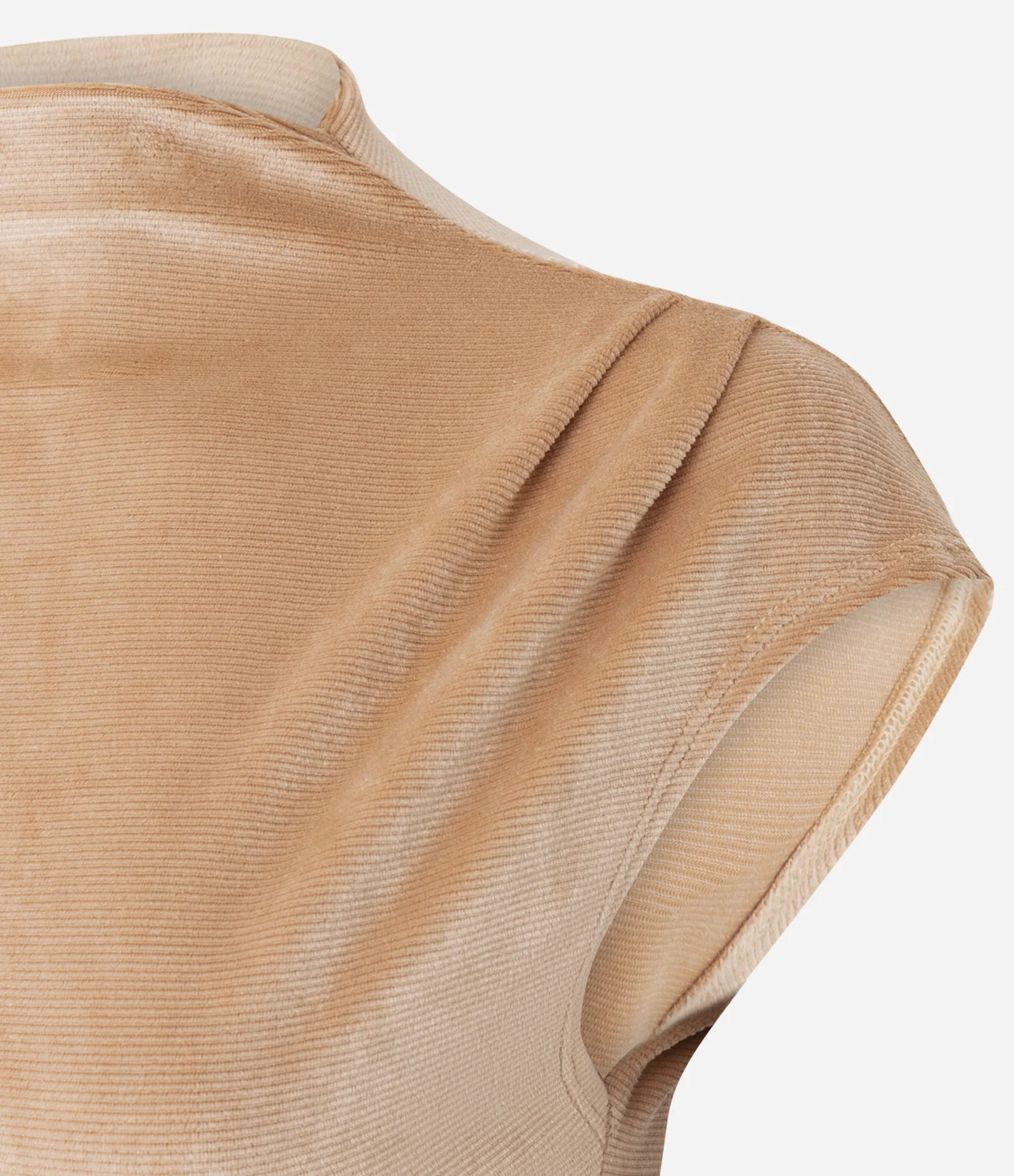 Blusa Ombro Caído em Veludo com Golinha Alta Bege 2