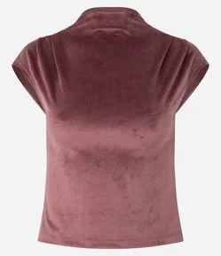 Blusa Ombro Caído em Veludo com Golinha Alta