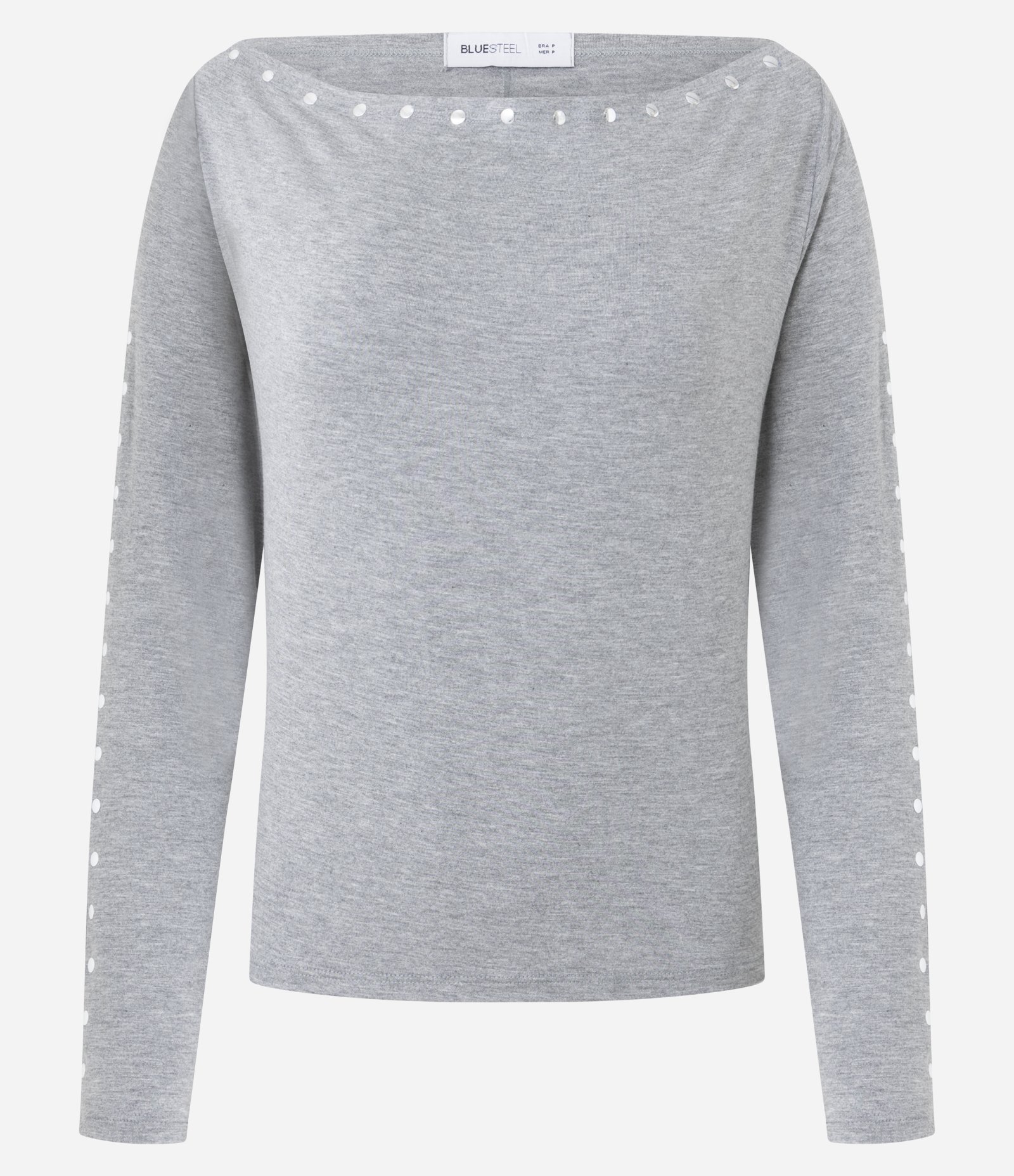 Blusa Ombro a Ombro em Viscolinho com Tachinhas Contrastantes Cinza 5