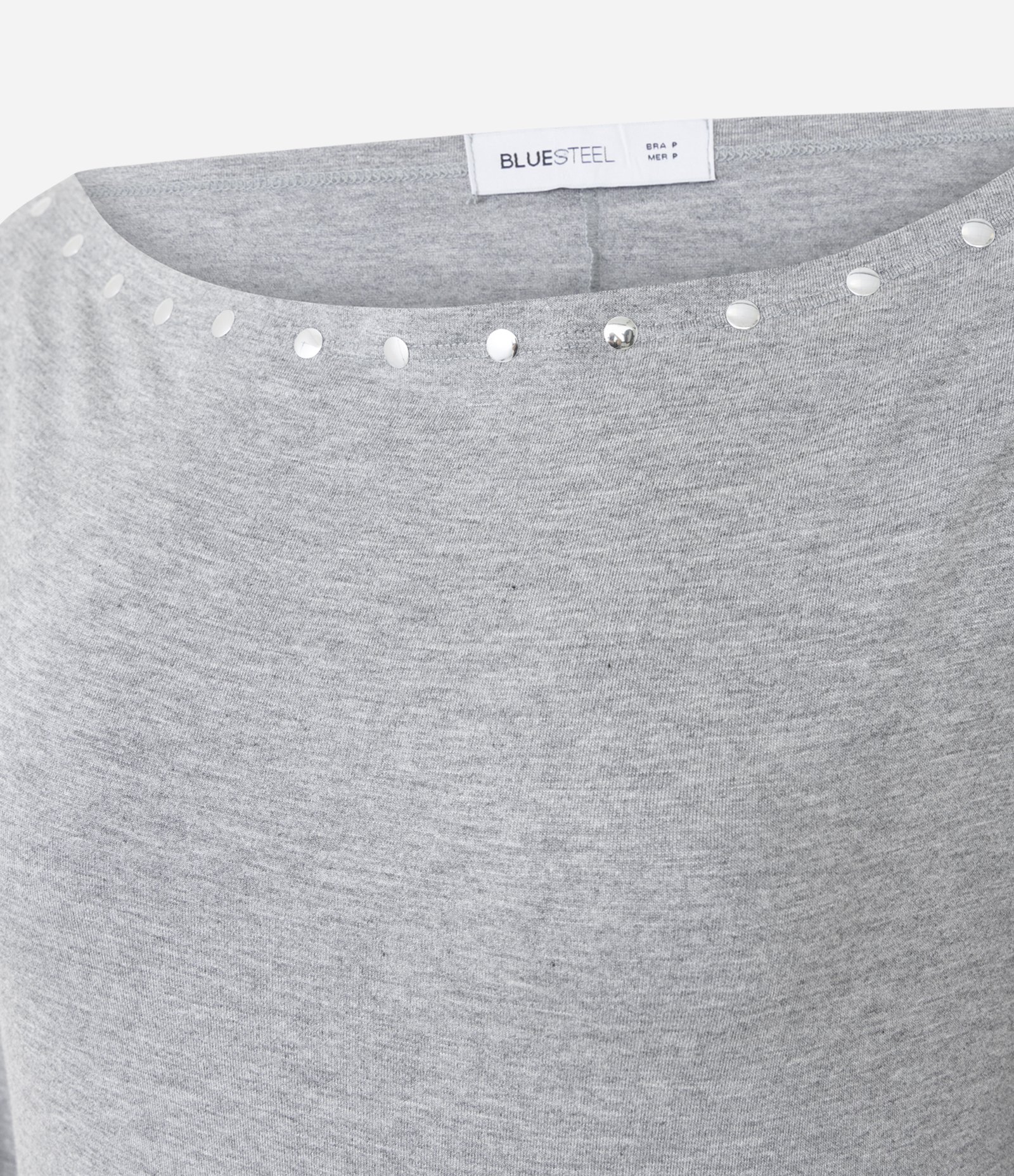 Blusa Ombro a Ombro em Viscolinho com Tachinhas Contrastantes Cinza 7