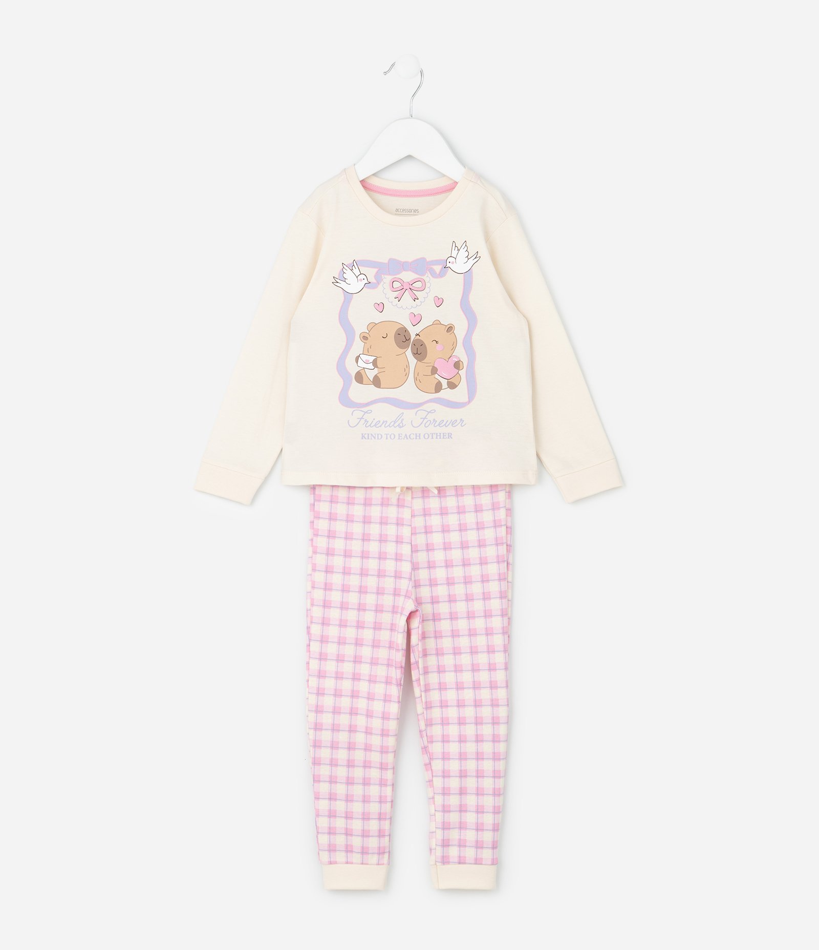 Pijama Infantil com Estampa Capivaras – Tam 2 a 6 Anos Bege/Rosa Clara 1