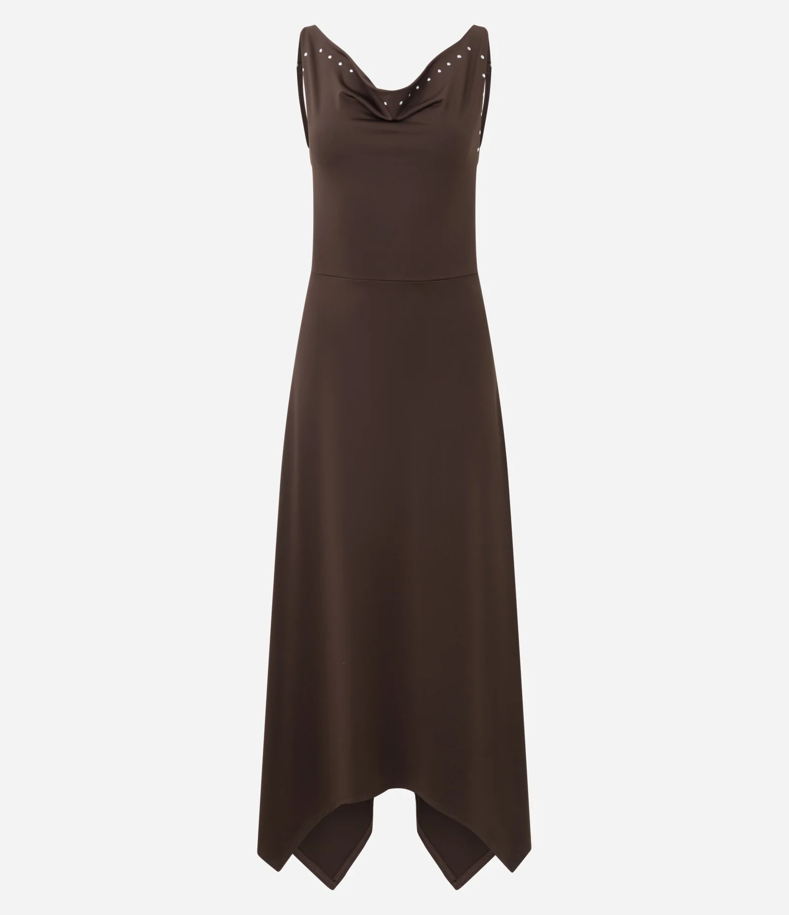 Vestido Midi com Decote Degagê e Tachas Marrom 2