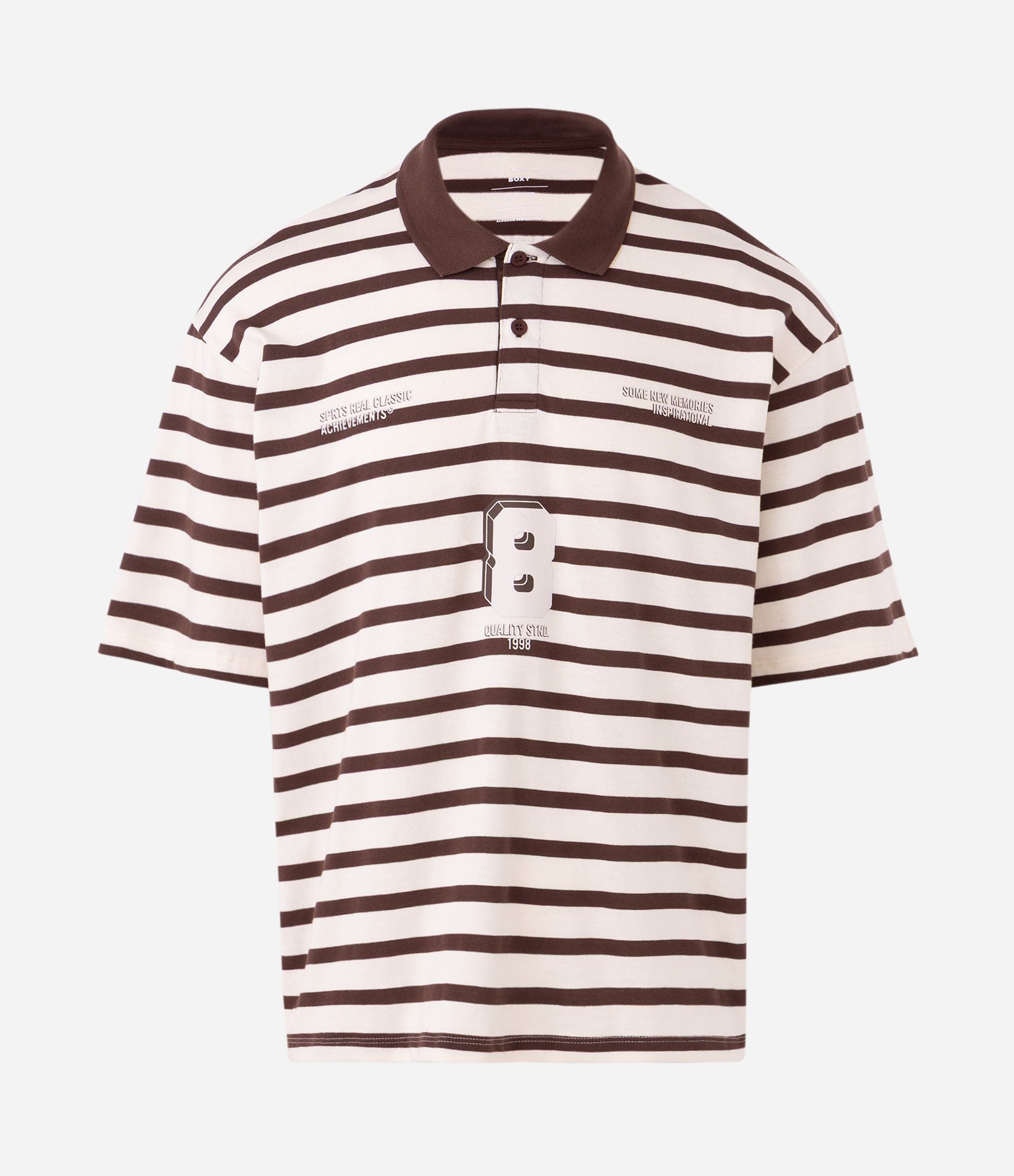 Camiseta Boxy Listrada com Gola Polo e Número 8 Branco 5