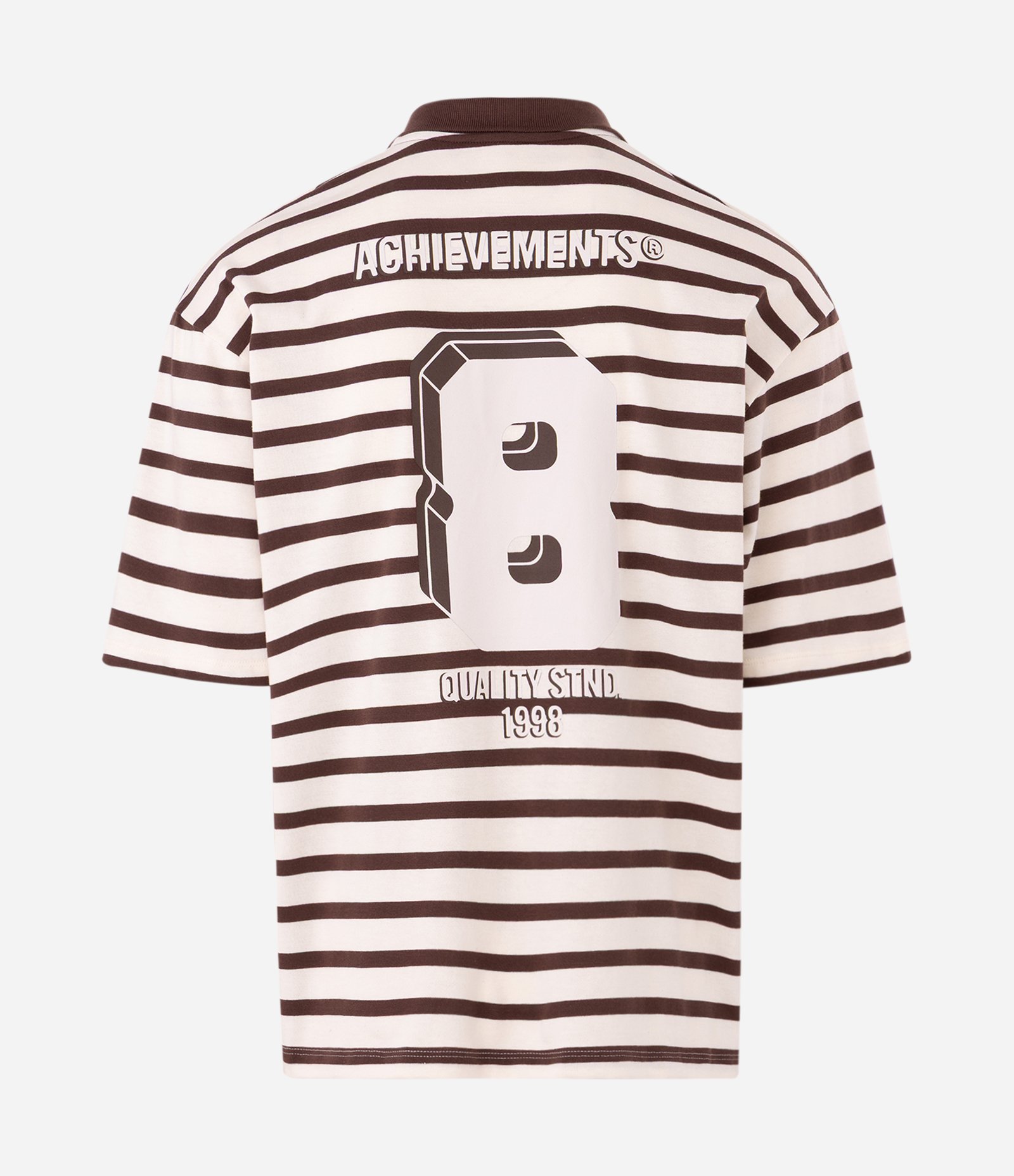 Camiseta Boxy Listrada com Gola Polo e Número 8 Branco 6