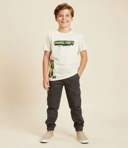 Camiseta Infantil com Lettering Minecraft em Relevo – Tam 5 a 14 Anos