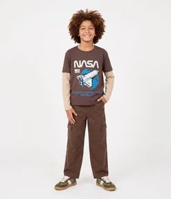Camiseta Infantil Nasa com Manga Sobreposta – Tam 5 a 14 Anos