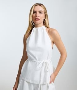 Blusa Frente Única em Sarja com Gola Halter