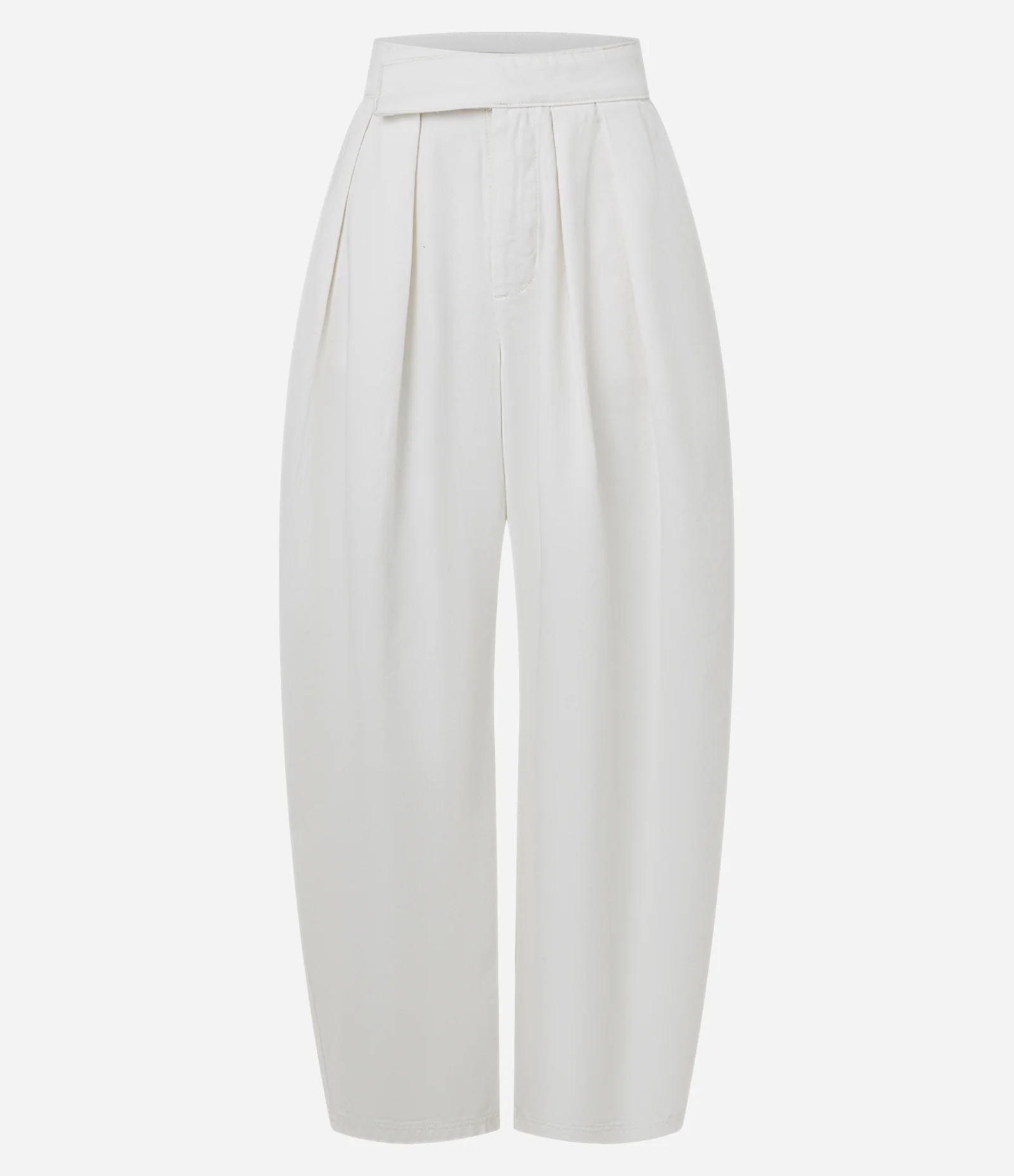 Calça Barrel em Sarja com Pregas e Cintura Alta Branco 4