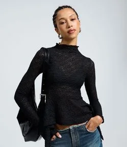 Blusa Peplum em Renda Floral