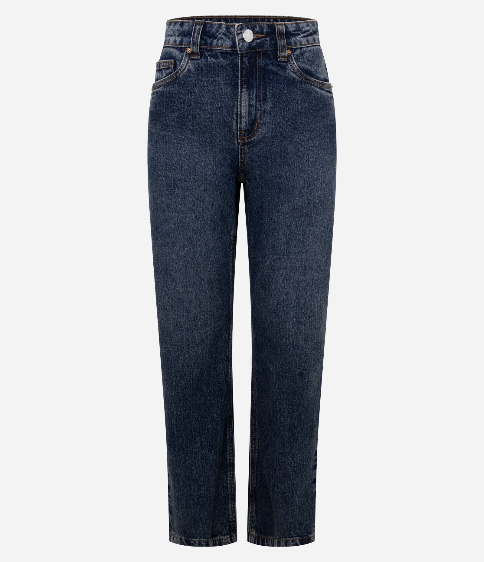Calça Reta em Jeans com Cintura Média Azul Escuro 1