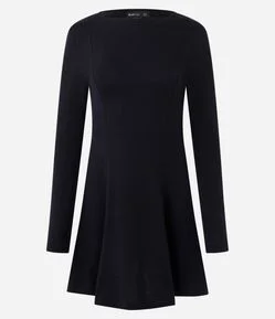 Vestido Curto em Ponto Roma Manga Longa