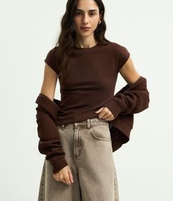 Blusa Básica em Ribana com Ombro Caído