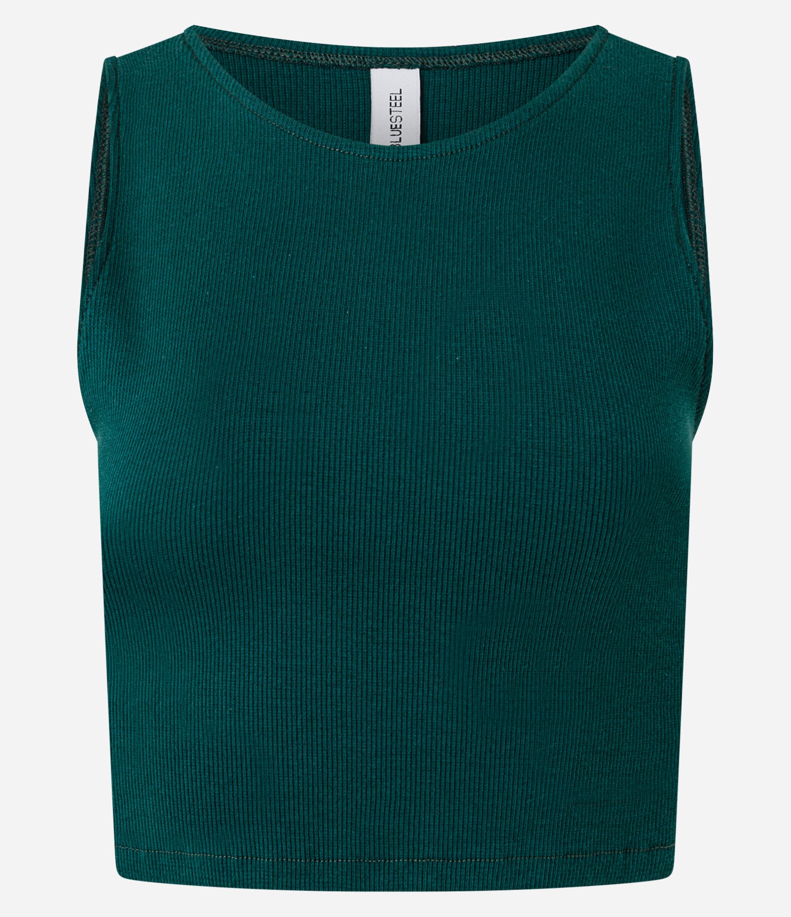 Blusa Cropped sem Manga em Algodão com Textura Canelada Verde Escuro 5