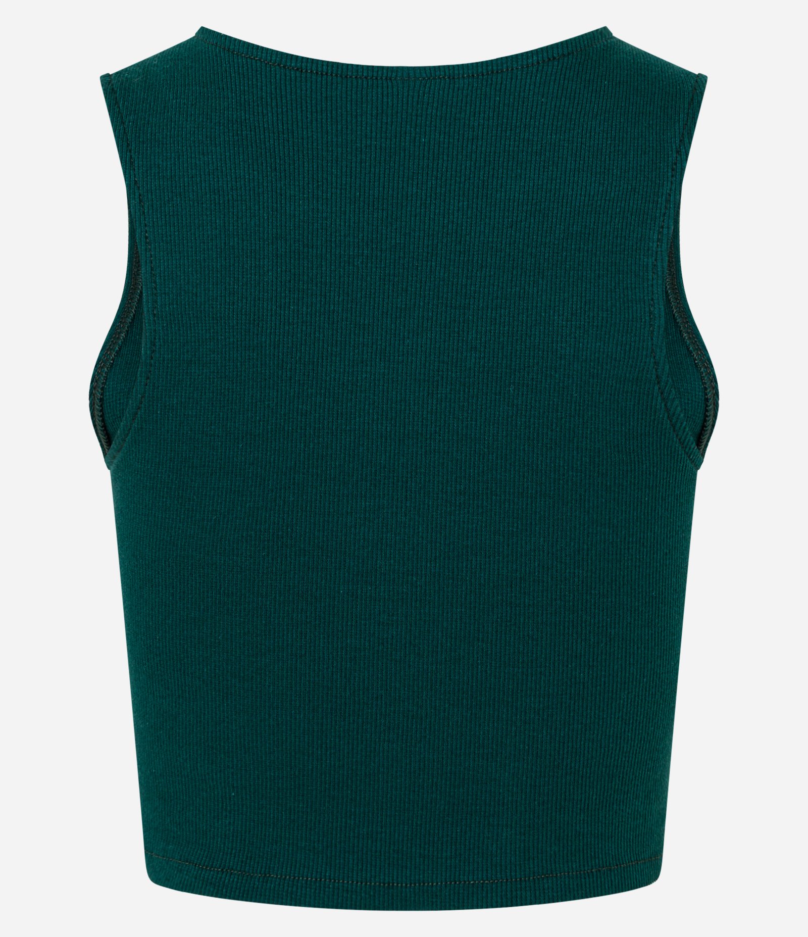 Blusa Cropped sem Manga em Algodão com Textura Canelada Verde Escuro 7