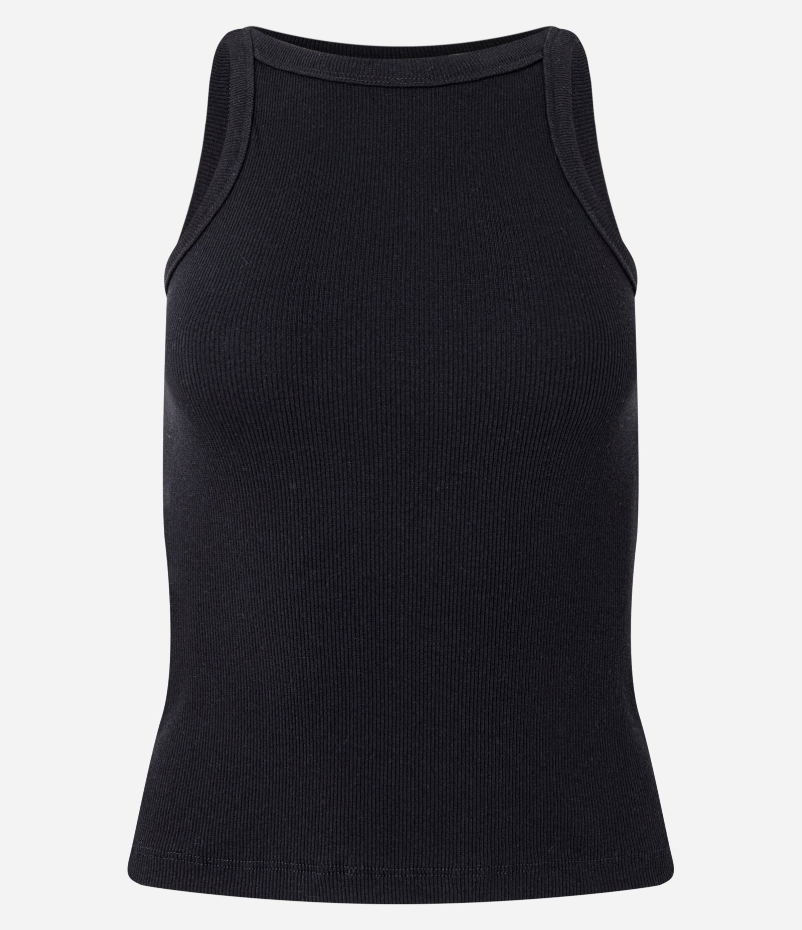 Blusa Regata Canelada em Ribana de Algodão Preto 1