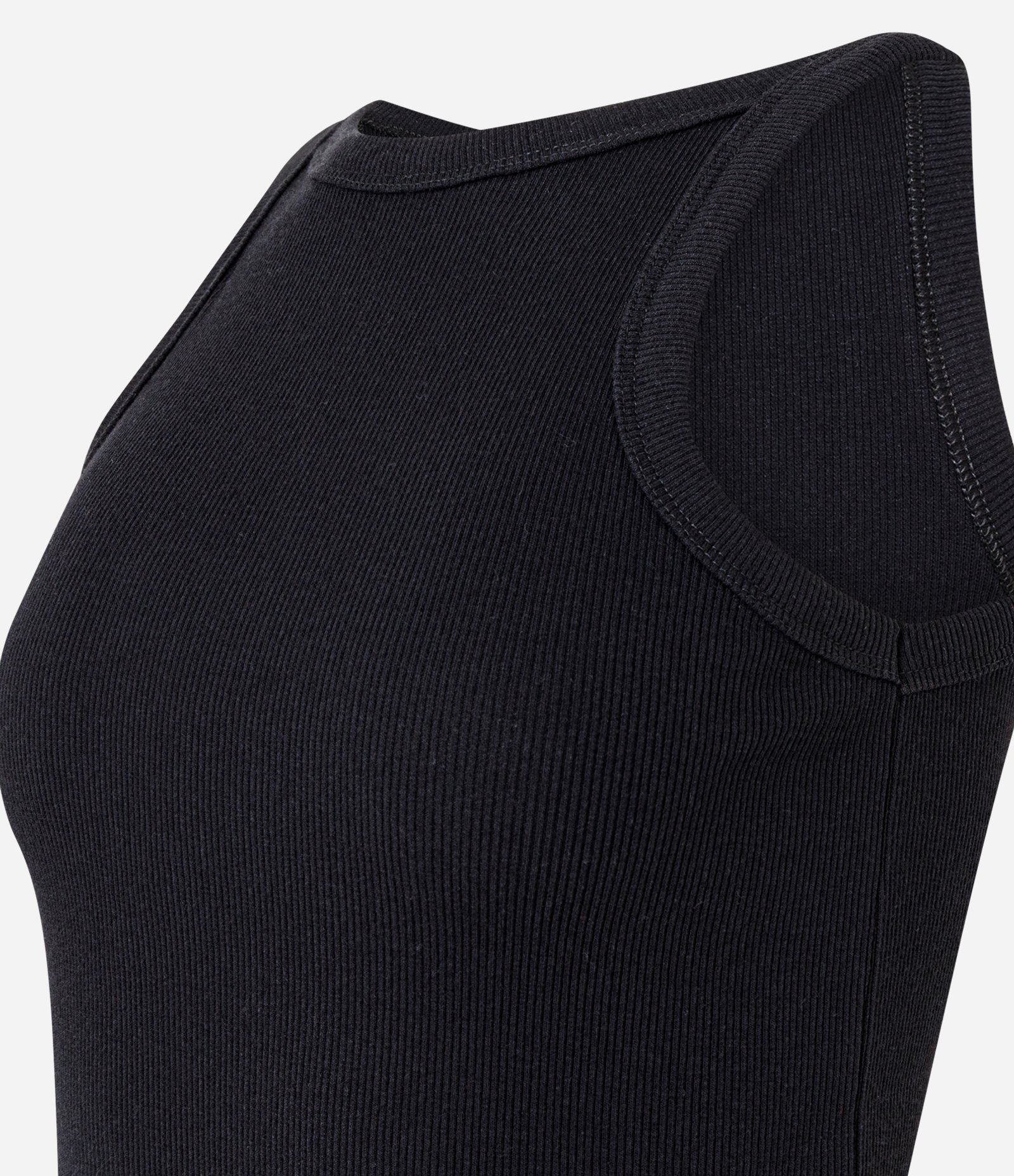 Blusa Regata Canelada em Ribana de Algodão Preto 2