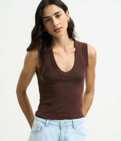 Blusa Básico em Ribana com Decote V