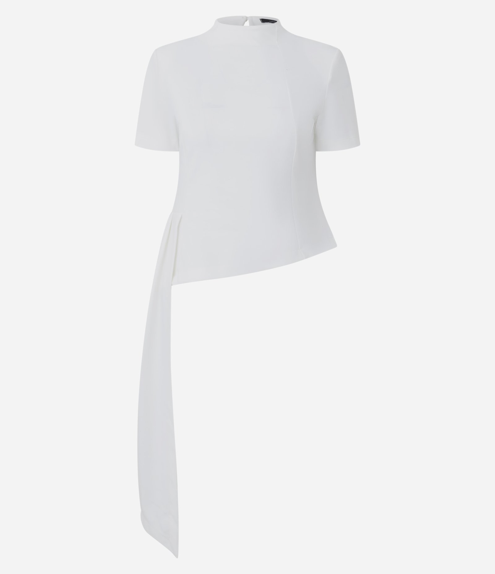 Blusa Assimétrica em Ponto Roma com Ombreiras e Gola Alta Branco 1