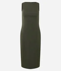 Vestido Midi em Bengaline com Fenda Traseira