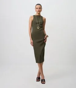 Vestido Midi em Bengaline com Fenda Traseira