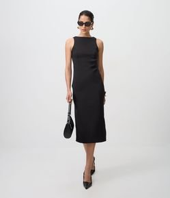 Vestido Midi em Bengaline com Fenda Traseira