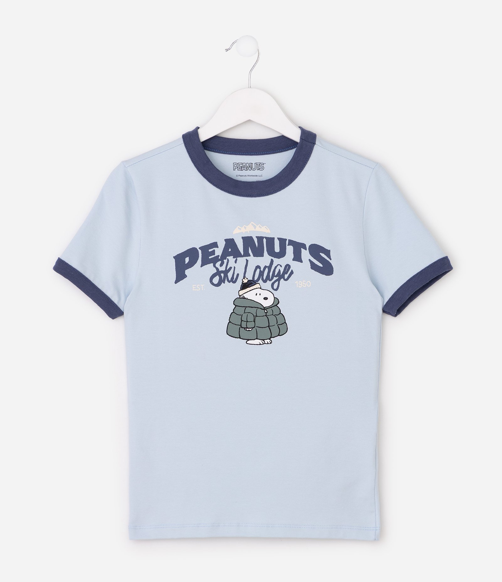 Camiseta Manga Curta Snoopy com Detalhes Contrastantes Azul 5