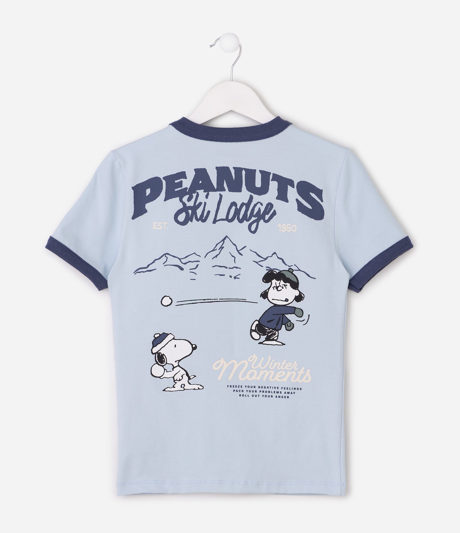 Camiseta Manga Curta Snoopy com Detalhes Contrastantes Azul