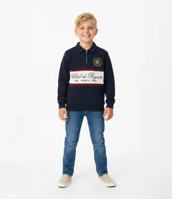 Moletom Infantil com Gola Polo e Half Zíper - Tam 5 a 14 Anos