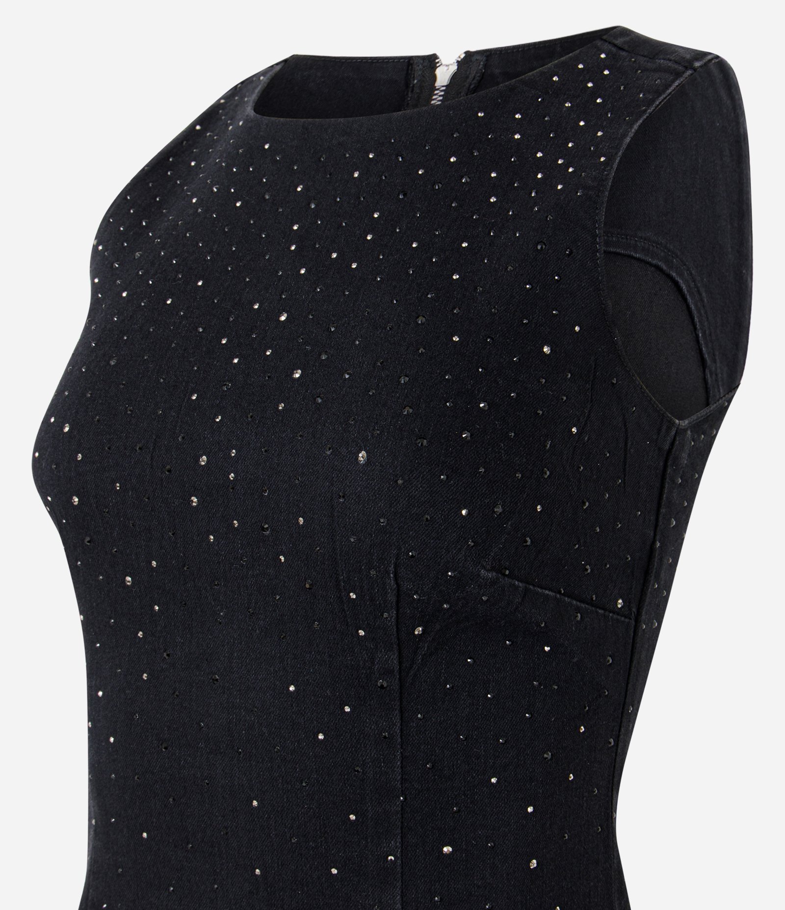 Vestido Jeans com Aplicação de Brilhos Preto 2