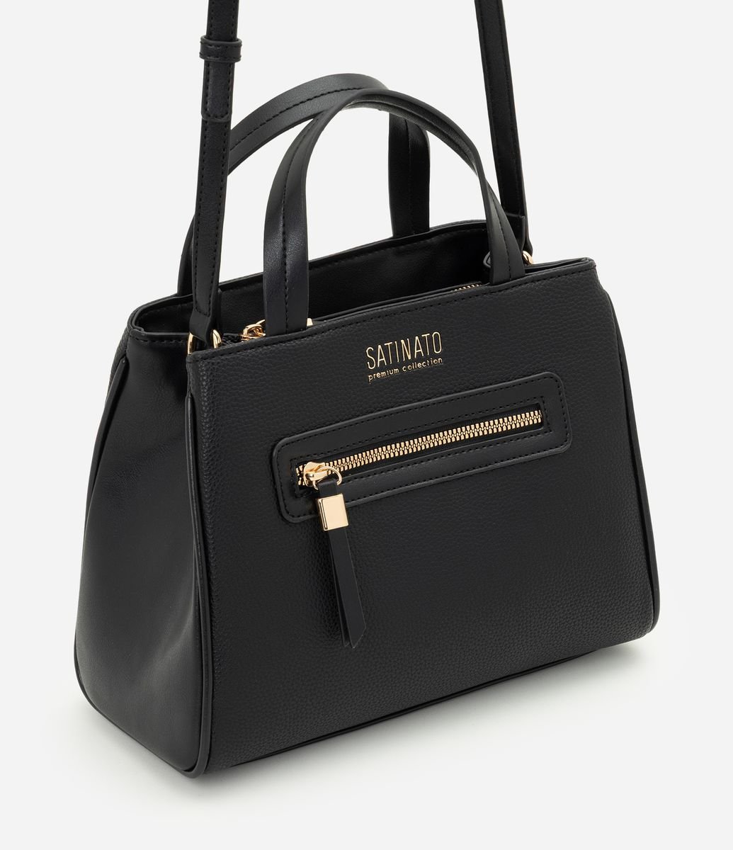 Bolsa Satchel Média em PU com Alça Longa Preto