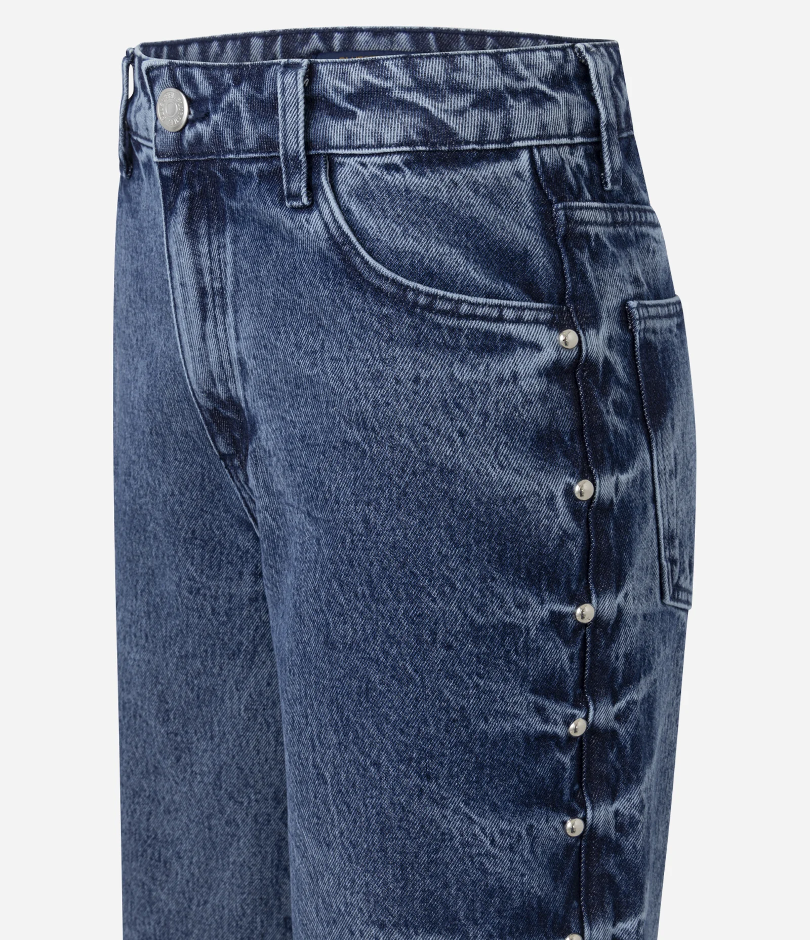 Calça Wide em Jeans com Tachas Laterais e Cintura Média Azul 2