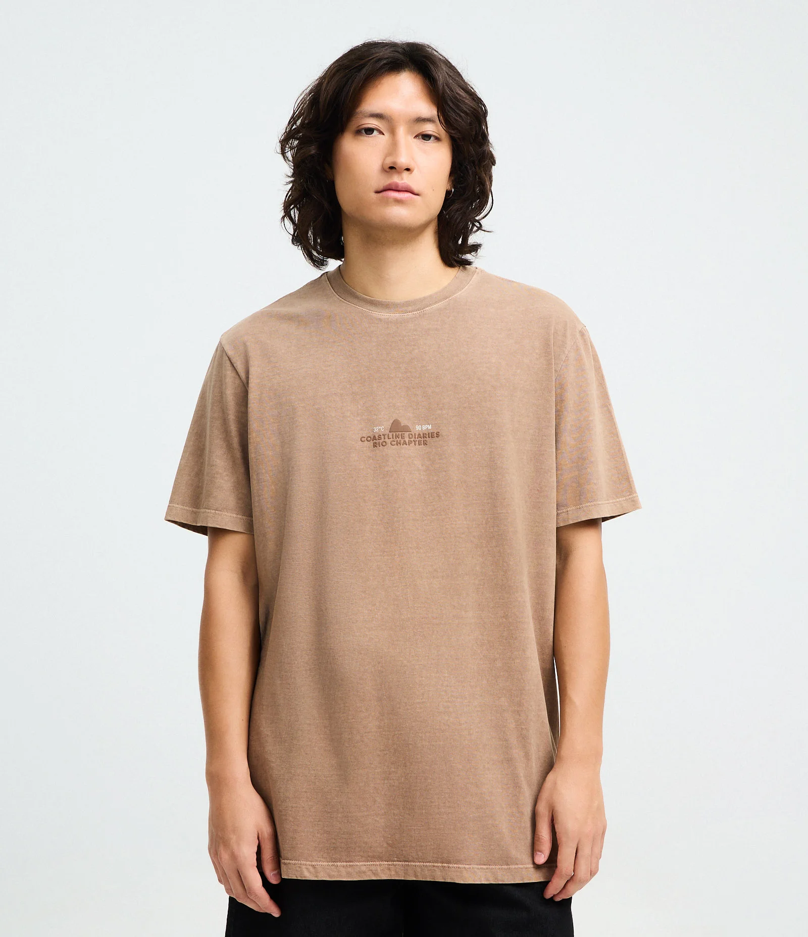 Camiseta Comfort Manga Curta em Algodão com Lettering State of Mind Marrom 1