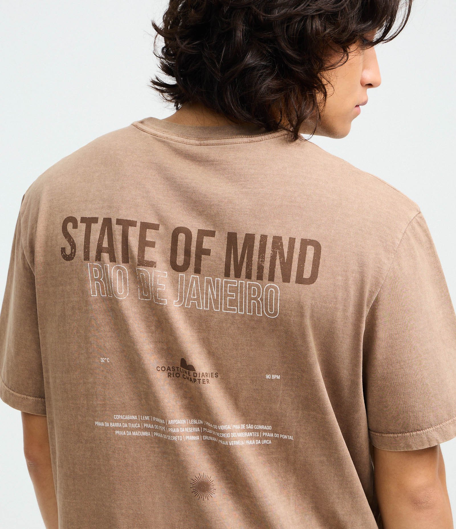 Camiseta Comfort Manga Curta em Algodão com Lettering State of Mind Marrom 3