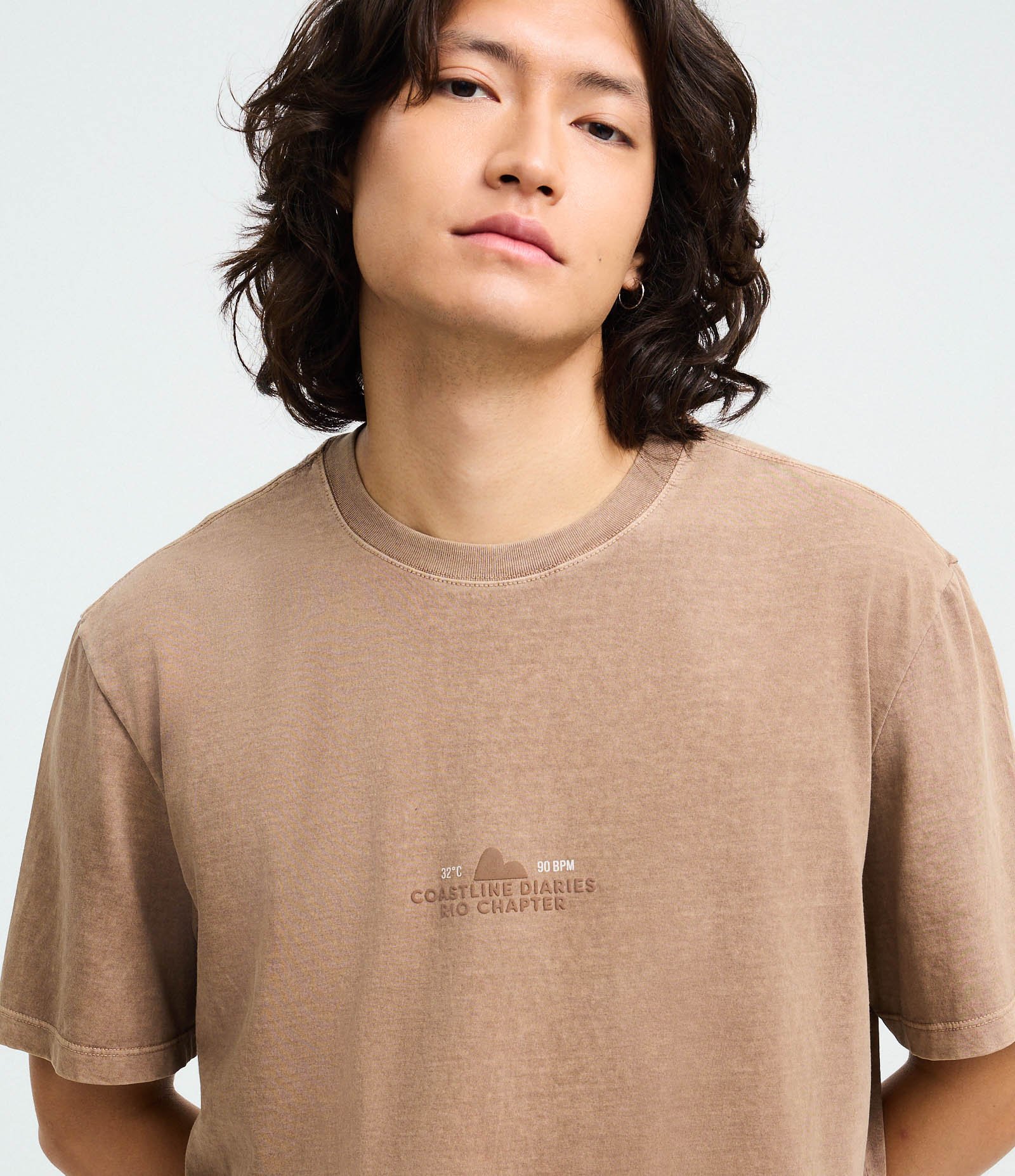 Camiseta Comfort Manga Curta em Algodão com Lettering State of Mind Marrom 4