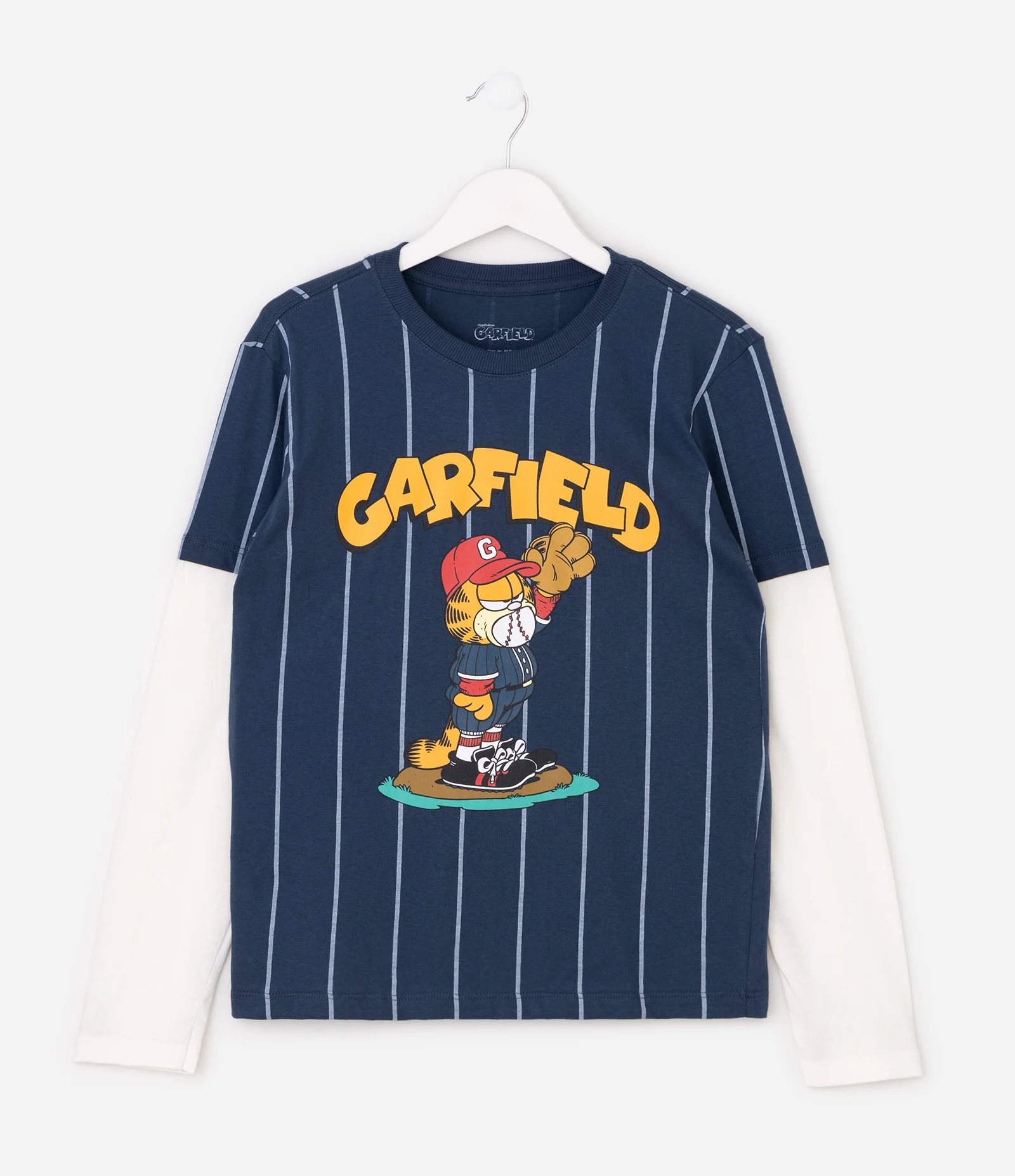 Camiseta Manga Longa Garfield Baseball - Tam 5 a 14 Anos Azul 1