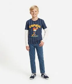 Camiseta Manga Longa Garfield Baseball - Tam 5 a 14 Anos