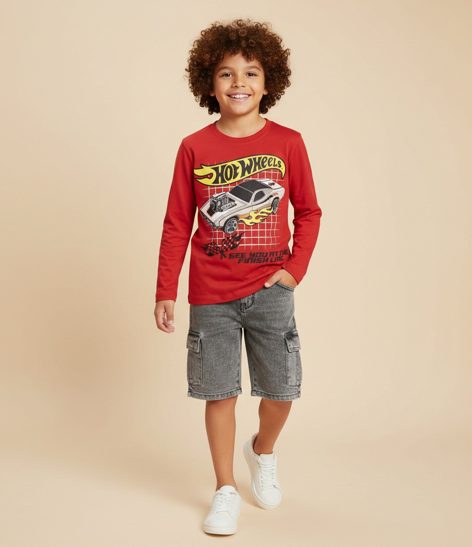 Camiseta Infantil com Estampa Hot Wheels Finish Line – Tam 4 a 10 Anos Vermelho 1