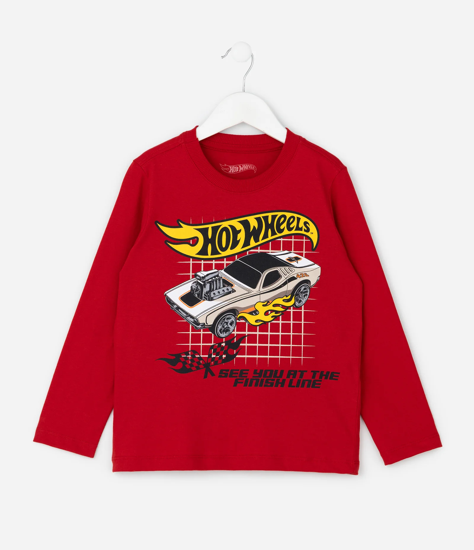 Camiseta Infantil com Estampa Hot Wheels Finish Line – Tam 4 a 10 Anos Vermelho 2