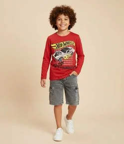 Camiseta Infantil com Estampa Hot Wheels Finish Line – Tam 4 a 10 Anos