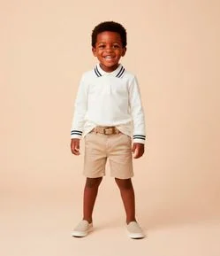 Camisa Infantil em Malha Waffle com Gola Polo – Tam 1 a 6 Anos