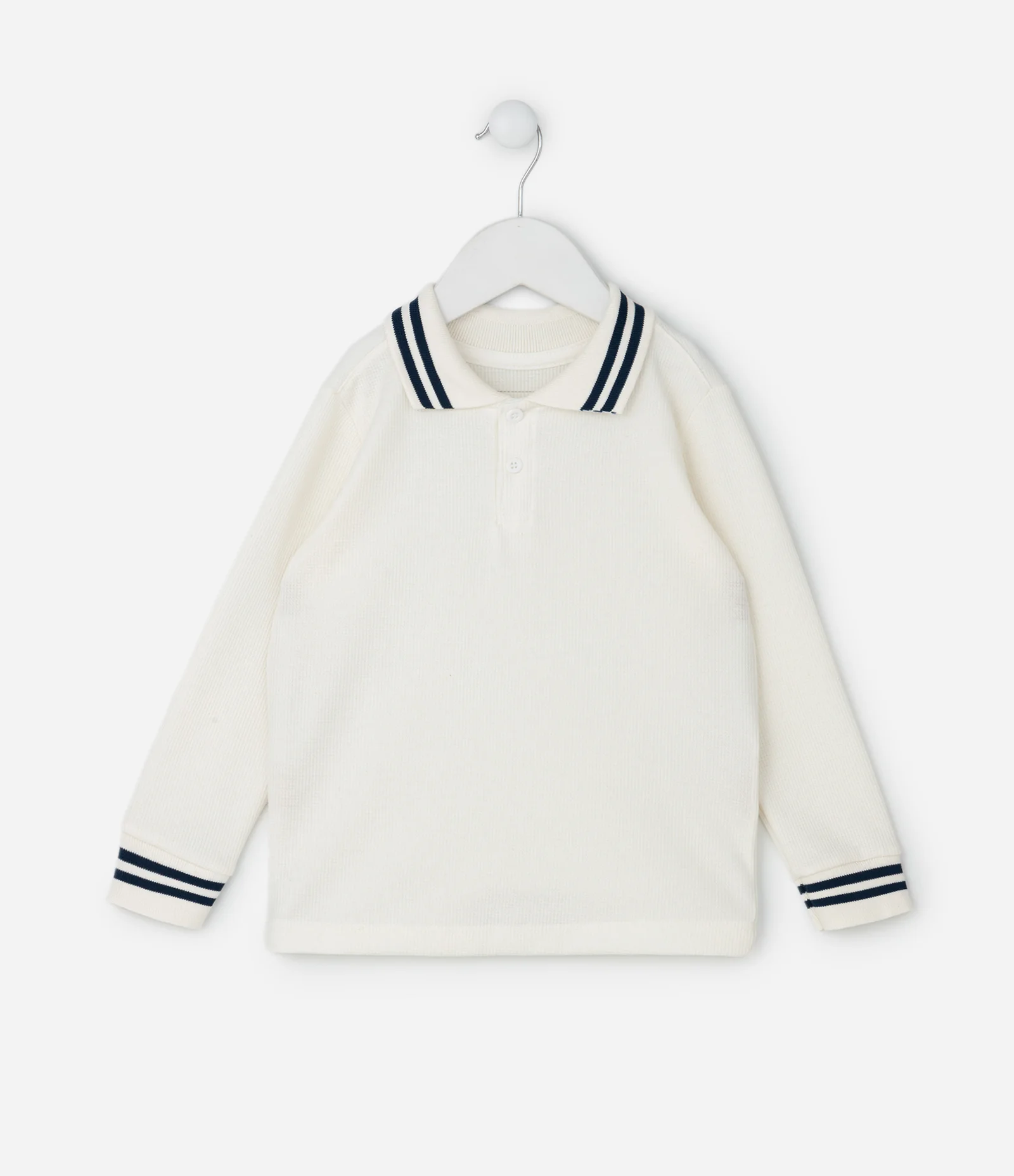 Camisa Infantil em Malha Waffle com Gola Polo – Tam 1 a 5/6 Anos Off White 2