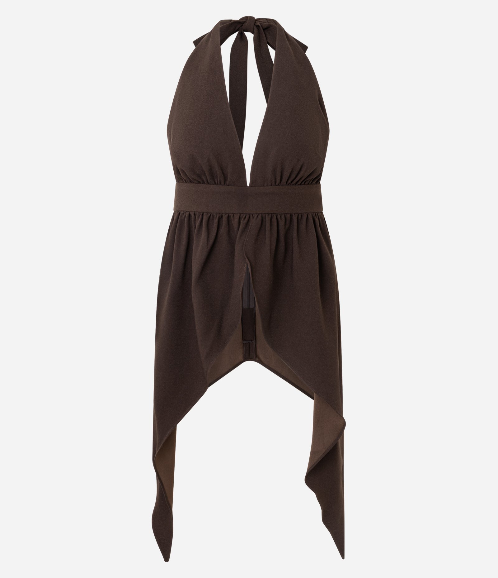 Blusa Frente Única com Barra Assimétrica Marrom 5