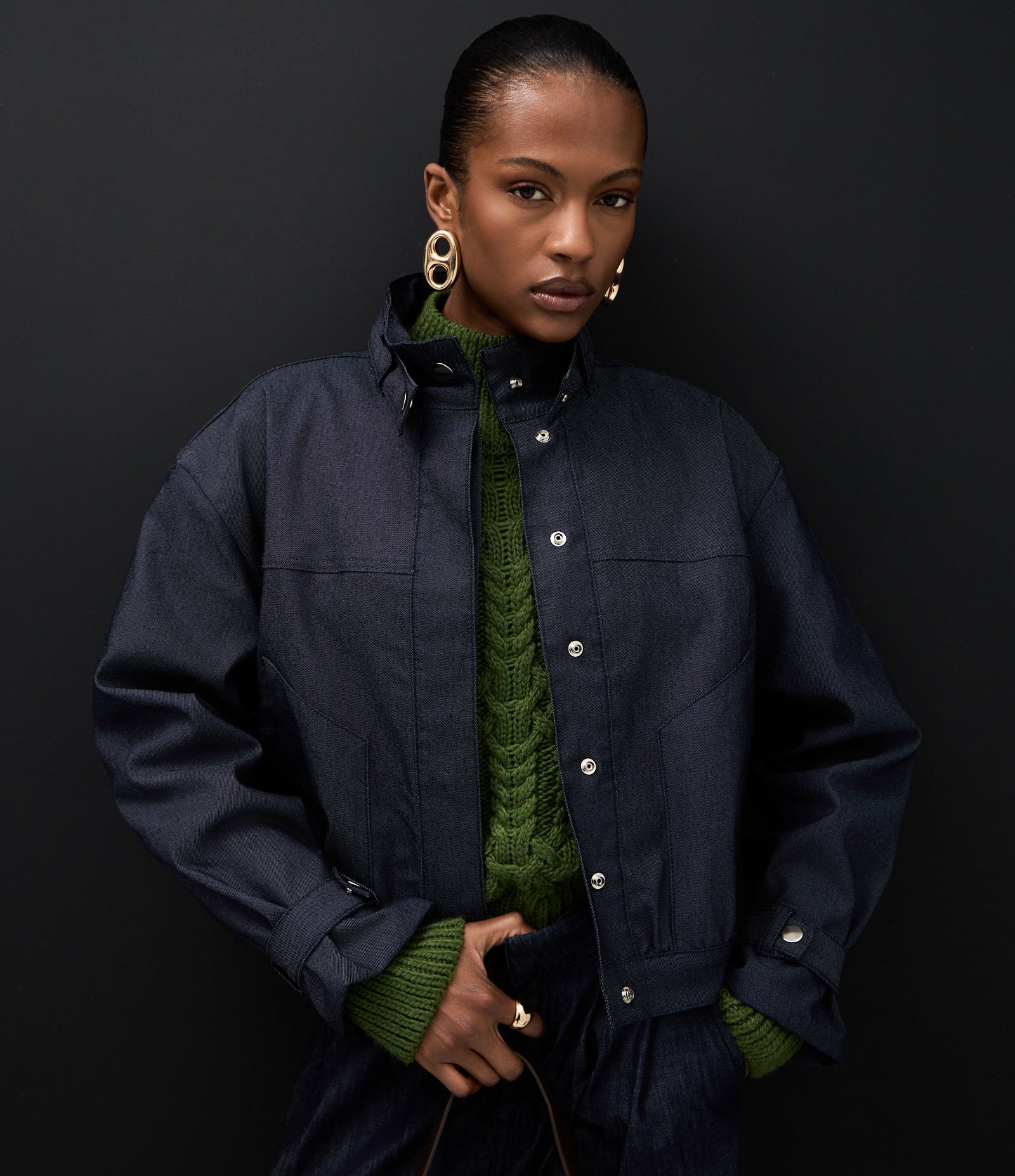 Jaqueta Bomber em Jeans com Bolsos Azul 5