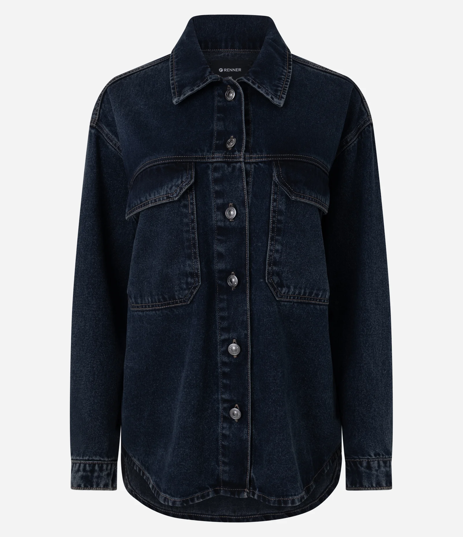 Jaqueta Overshirt em Jeans com Bolsos Frontais Azul Escuro 1