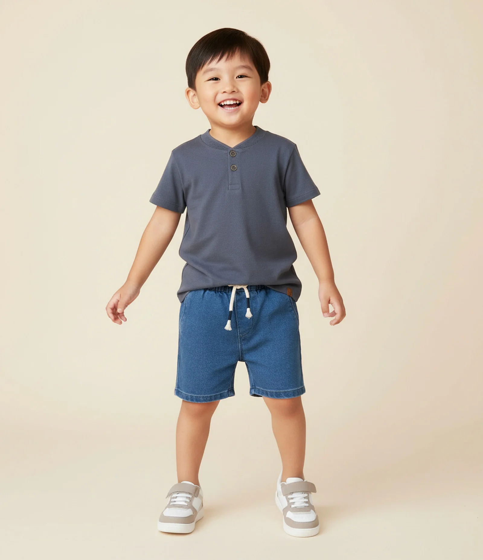 Camiseta Infantil Henley Texturizada – Tam 1 a 5/6 Anos Azul Petróleo 1