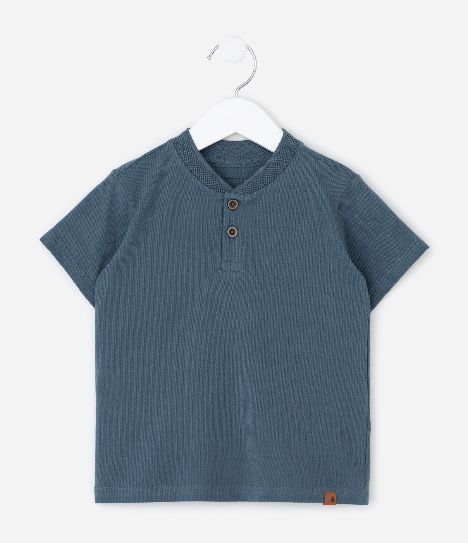 Camiseta Infantil Henley Texturizada – Tam 1 a 5/6 Anos Azul Petróleo 2